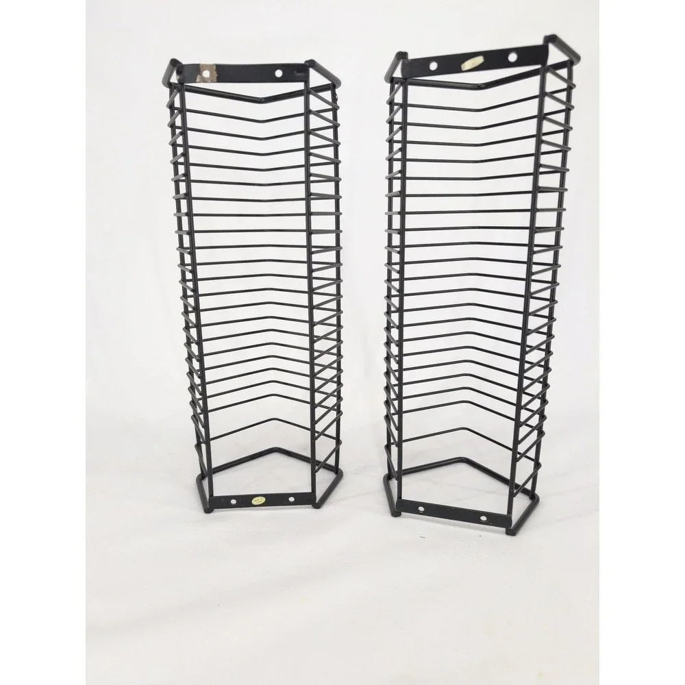 CD Rack Lot of 2 Black Vintage Metal Wire Wall Mount Tower 24-Capacity